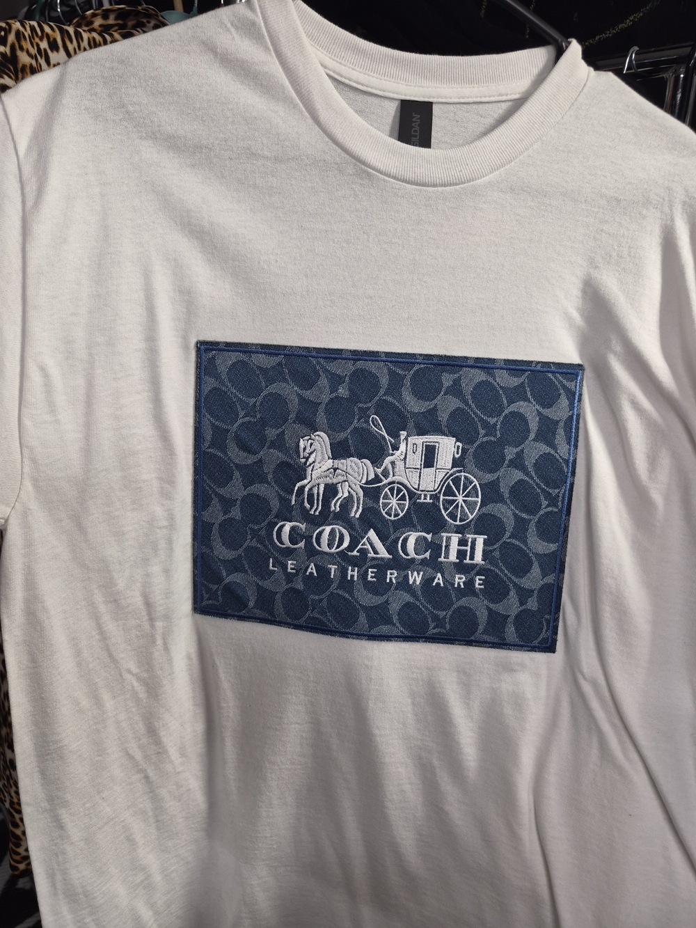 Gildan White Short-Sleeve Tee with Blue Coach Patch